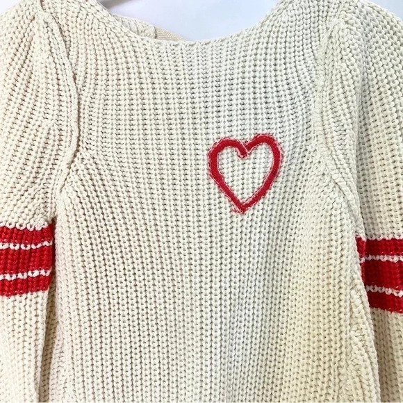 New Free People Out Of The Park Pullover Knit Sweater Striped Heart Embroidered - Picture 10 of 12